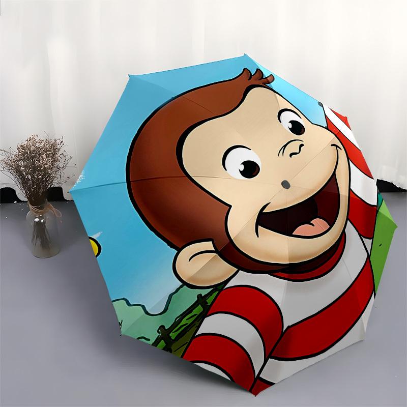 Curious George, Monkey- Automatic Opening and Closing, 8-rib Structure Portable Umbrella, Suitable for Men and Women In All Seasons - Perfec
