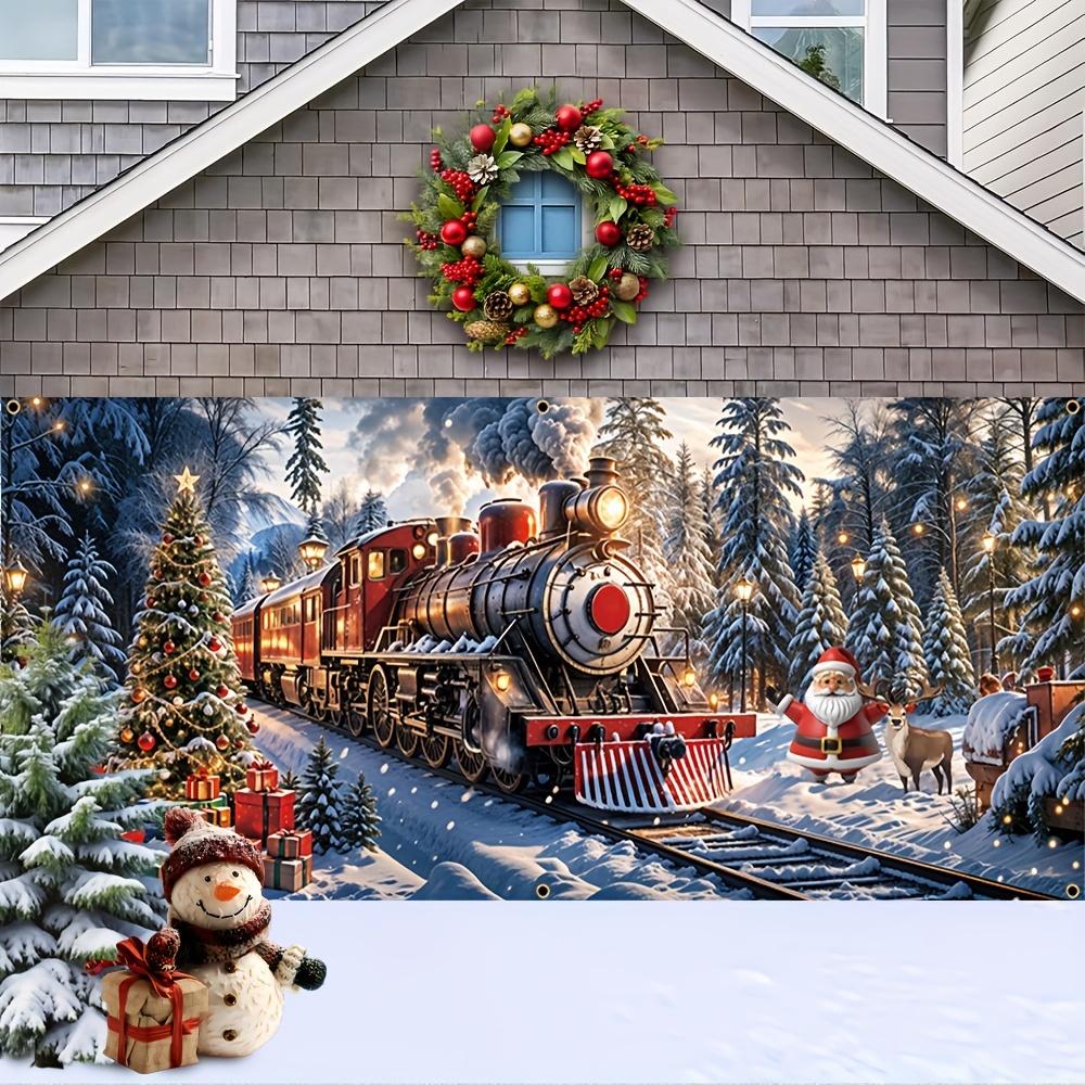 Durable polyester fiber Christmas garage banner - Snow train and tree design  suitable for winter and home decoration