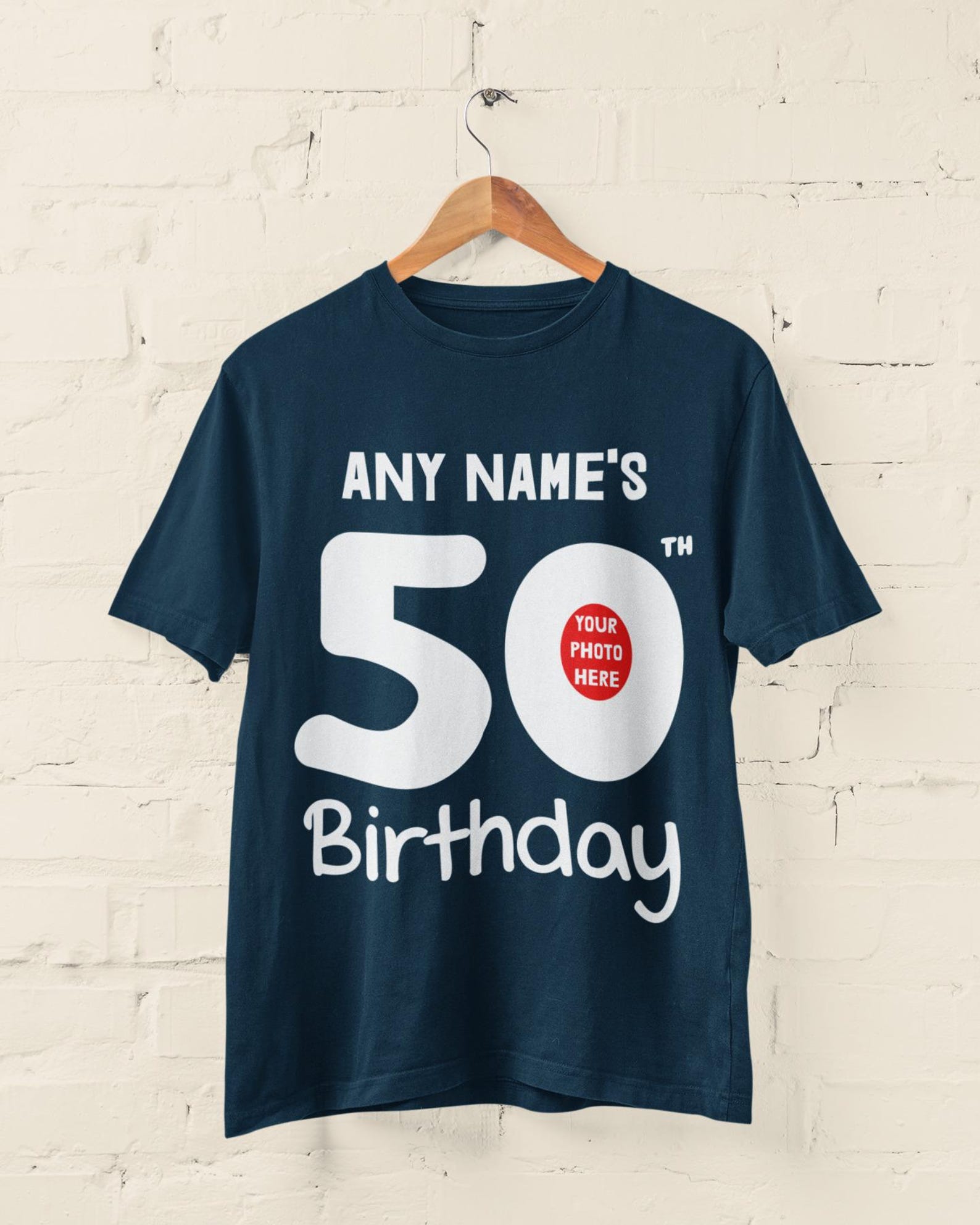 Personalised 50th Birthday T-Shirt – Custom Name & Photo Gift – Funny Milestone Birthday Tee L