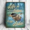 Tin Metal Sign "Life Is Better At the Lake" Vintage Lake House Wall Decor, Rustic Cabin Kitchen Art, 8x12 Inches Aged Tin Sign F