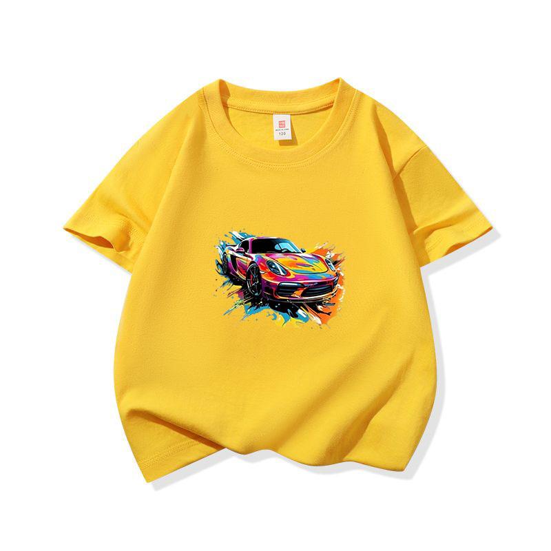 Graffiti Sports Car Graphic Tee Kids 100 Cotton Crew Neck Muticolor T Shirt Short Sleeve Breathable Top For Boys Girls Children