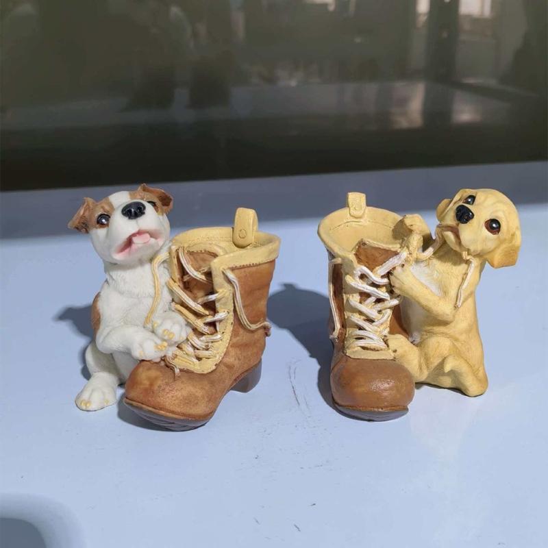 Home Accent Dog Boot Figurine with Holder for Desk Shelf Display and Window Side Placement In Small Room Home