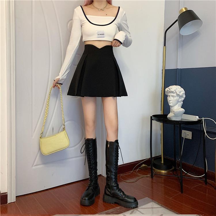 Versatile Black Fishbone High-Waisted Skirt Design-Forward Niche A-Line Hip-Covering Petite Casual All-match Versatile Pleated Skirt