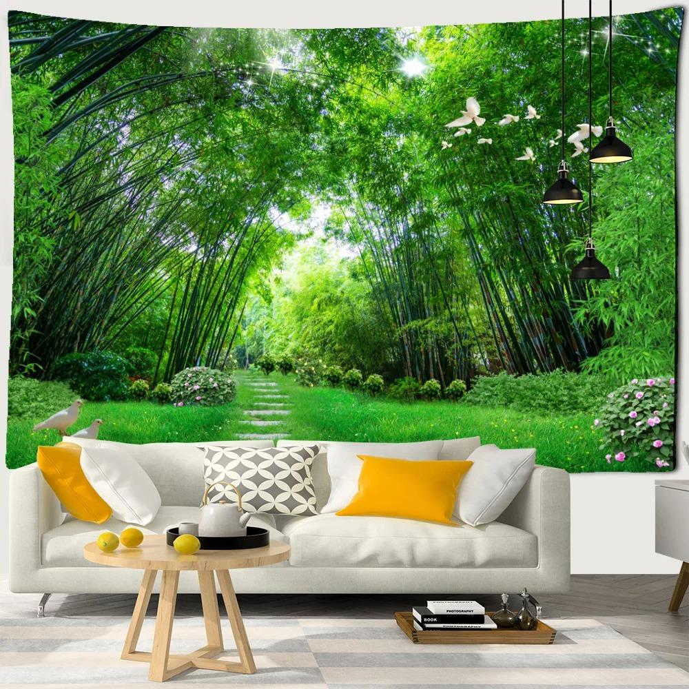 Sea Moon Cherry Blossom Forest Trail Wall Hanging Tapestry Home Decoration Living Room Bedroom Wall Background Hanging Cloth