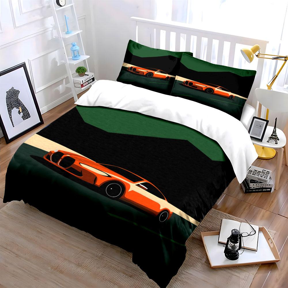 Orange car on black. Bedding sets Duvet cover sets Duvet covers Pillowcases(1*Duvet Cover 2*Pillowcases without duvet insert)