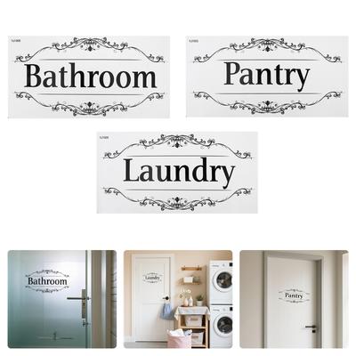 3pcs Removable Black Door Decals for Bathroom Laundry Pantry Home Decor Lettering Stickers