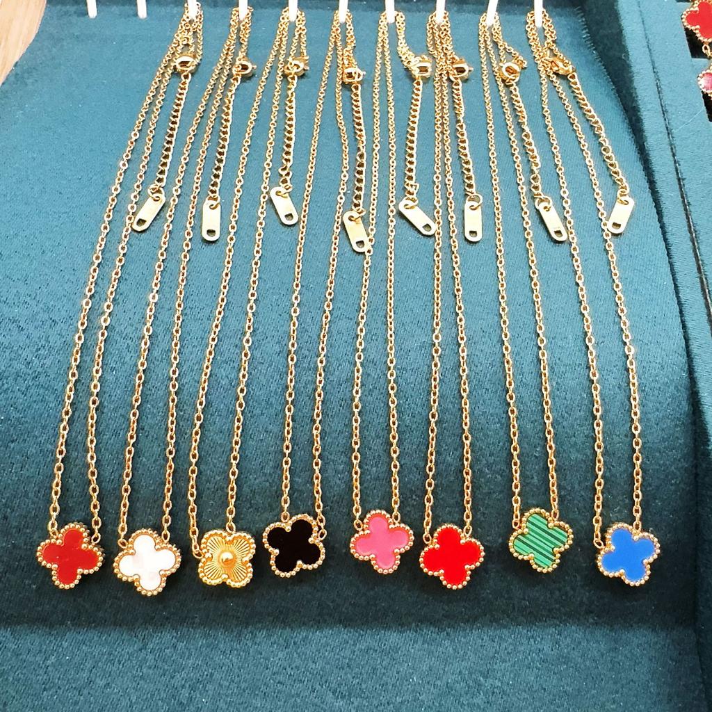 Double Sided Titanium Steel Clover Bracelet Necklace Ring Earrings Women's Non Fading Set Jewelry