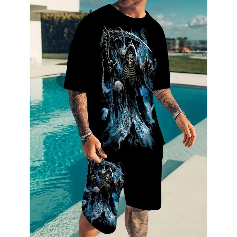 Men s Skull 3D Printed Clothing Summer T-Shirt Shorts Set S
