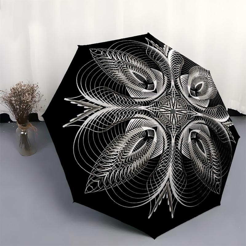 1pc Abstract Pattern Automatic Folding Umbrella, Portable Collapsible Design, 8-Rib Iron Frame, Outdoor Accessory Yy250905074