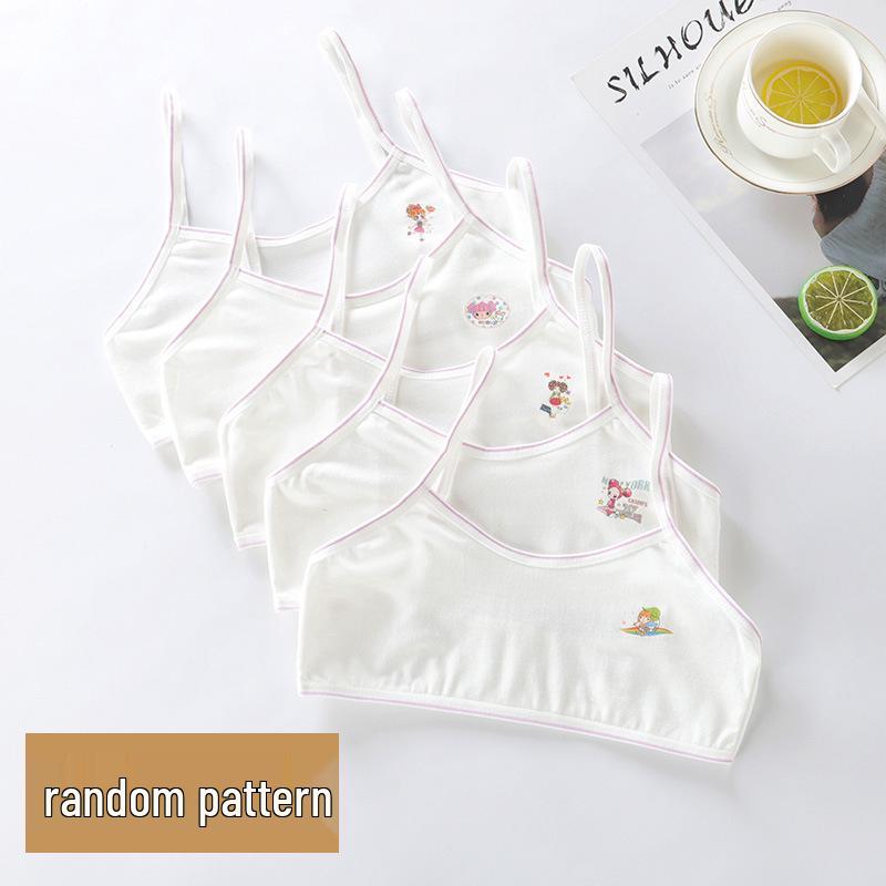 Girls' Pure Cotton Camisole Bra - Anti-Protrusion, Thin, Heart Design