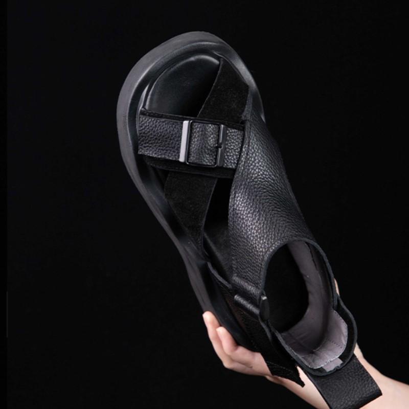 Johnature Genuine Leather Flat Platform Sandals Vintage Peep Toe Thick Soled Women's Shoes