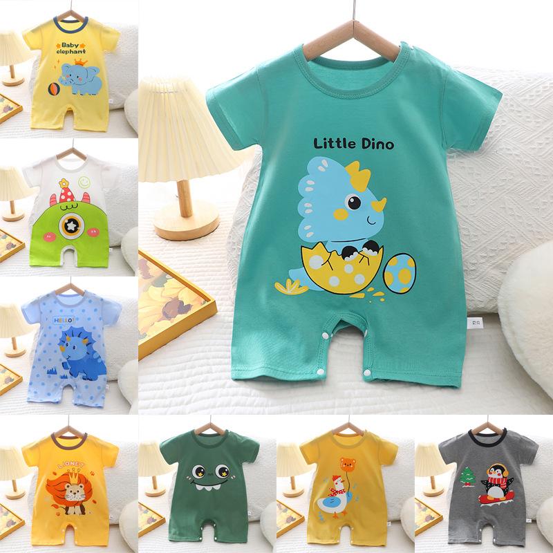 Zomerjongen Baby 0-1 Jaar Meisje Dunne Korte Mouw Cartoon Baby Onesie Romper