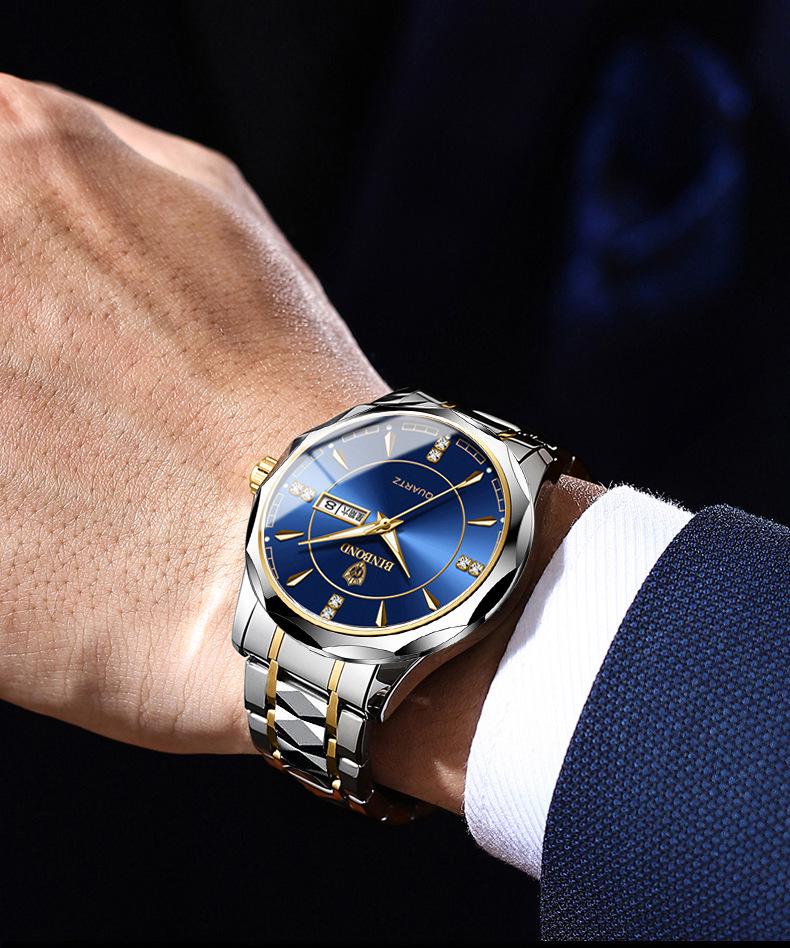 Tycoon Gold Men's Stainless Steel Double Calendar Waterproof Watch
