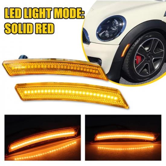 Pair Full Amber LED Front Marker Lamps Lights Side Fit MINI Cooper 10-16 R60 R61