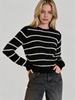 Autumn New Striped Knit Sweater for Women, Crew Neck Long-sleeve Sweater, Loose Versatile Top, European and American Style Fashion Set