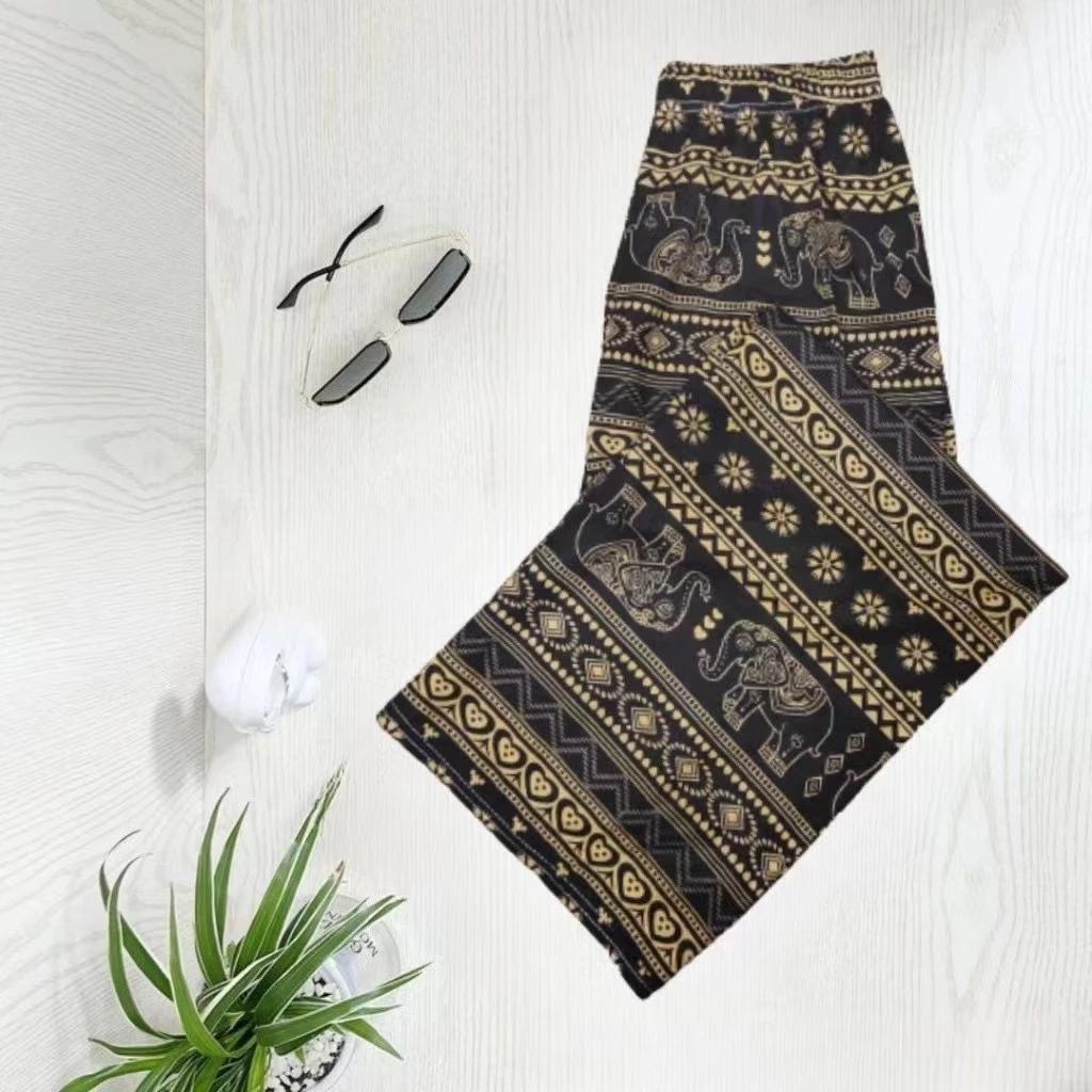 Elefanten Hose Lang Weites Bein Verstellbarer Elastischer Bund Riemen Unisex Damen Herren Druck Thailand Lässig Streetwear Strand Boho Retro Vintage