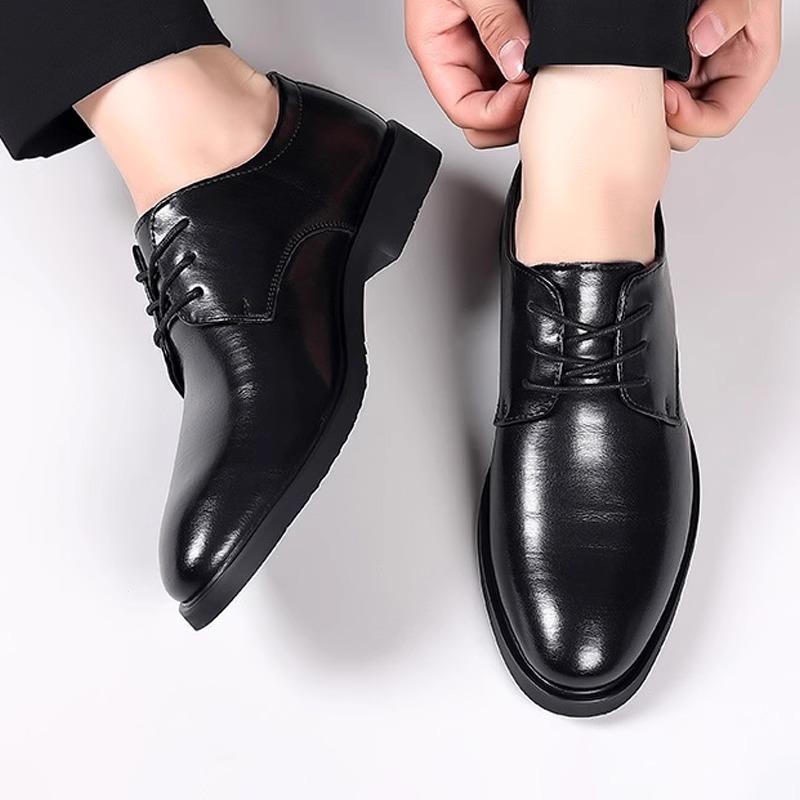 Mens Premium Leather Dress Shoes British Style Formal Oxfords Wedding Groom Breathable Business Derby Shoes Non-Slip Sole Autumn