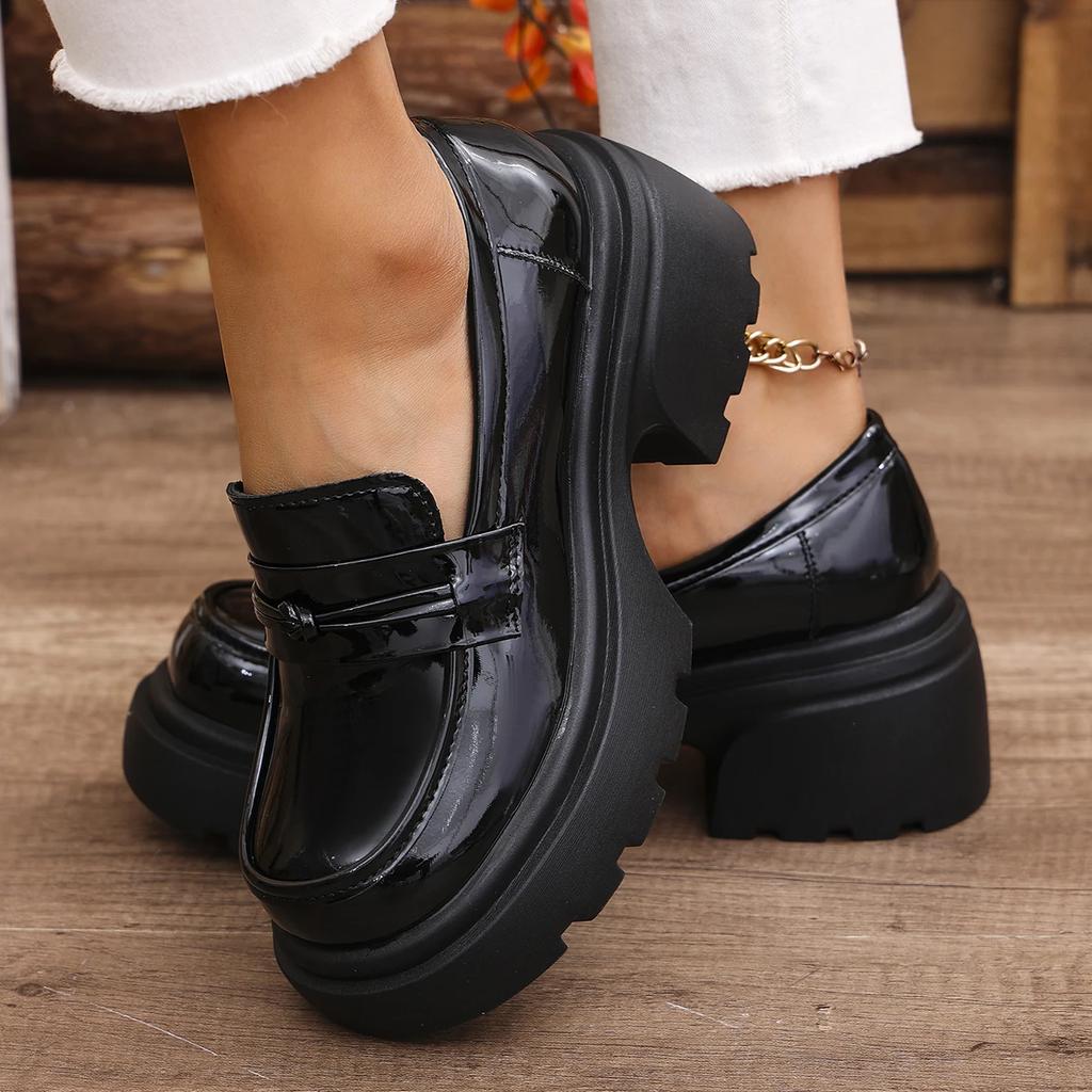 Fashion Gothic Chunky Platform Loafers Women 2025 Spring British Style Patent Leather Pumps Woman Thick Bottom Jk Uniform Lolita Shoes