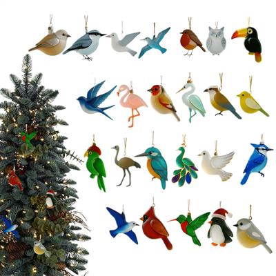 Christmas Calendar 2025 2D Acrylic Decor 24 Days Bird Christmas Countdown Decorations Sea Glass Bird Advent Christmas Calendar