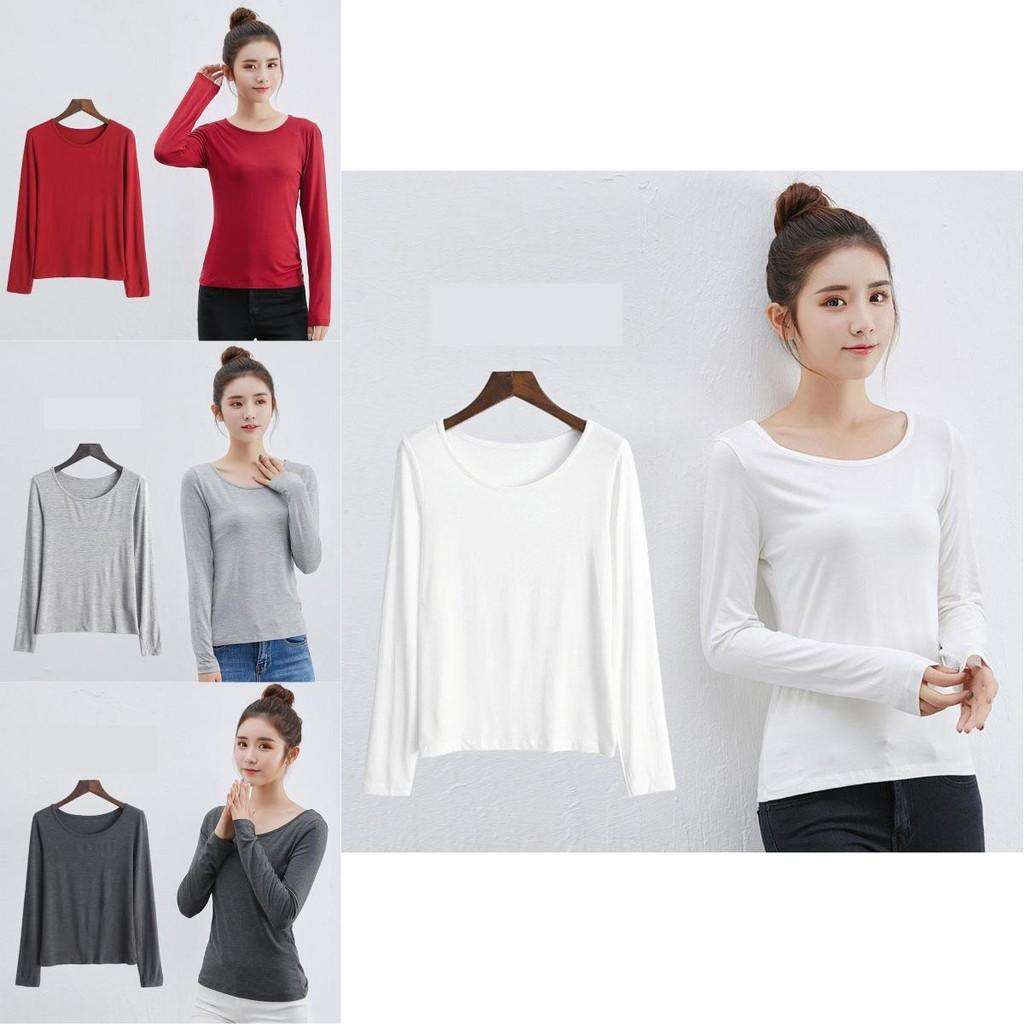 Klassisches Baumwollmischgewebe Damen Langarm Einfarbiges T-Shirt mit zeitlosem Reiz
