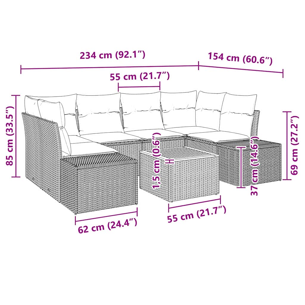 Garden Sofa Set with Cushions 7 Pcs Beige Poly Rattan
