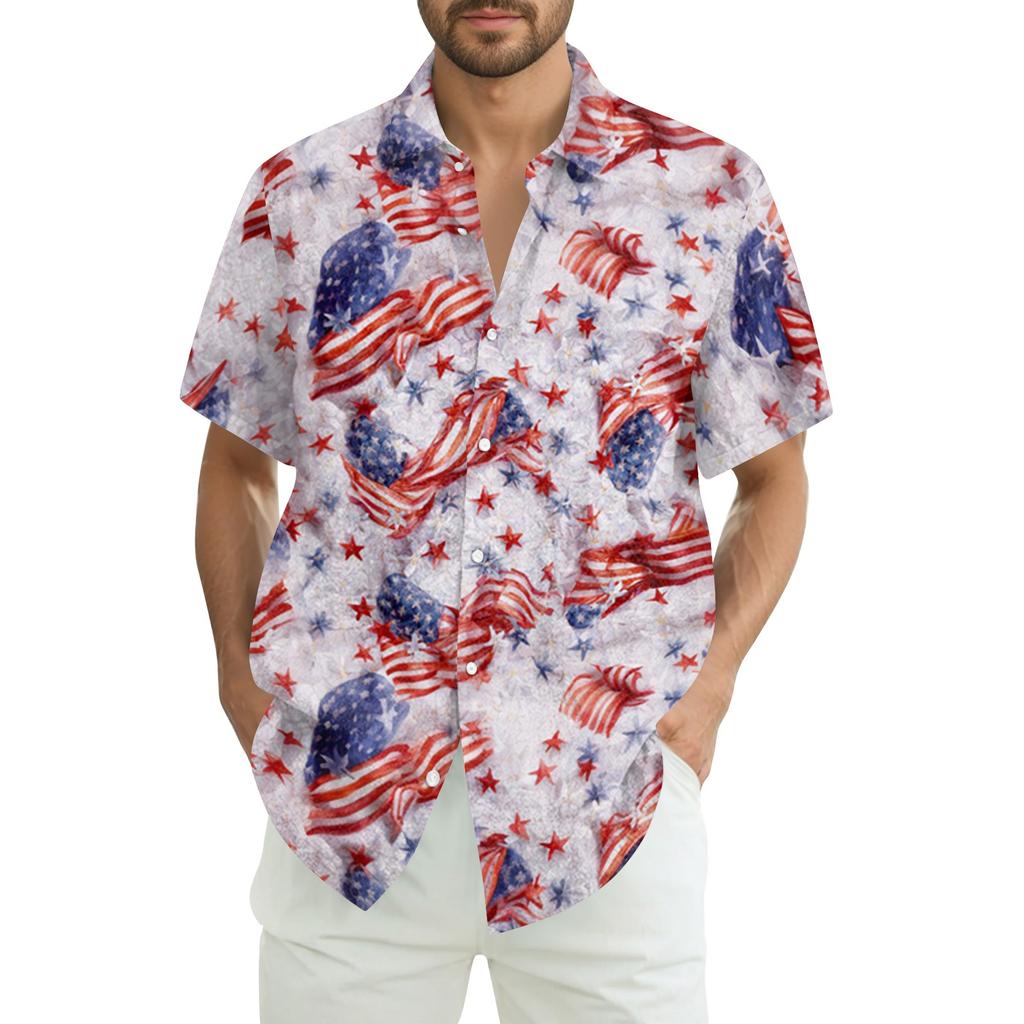 Men's Summer Casual Independence Day Print Short-Sleeve Shirt