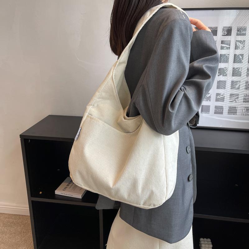 Causal Shoulder Bags for Women Corduroy Reusable Shopping Totes Large Capacity Female Travel Top Handle Handbag Girls Books Pack