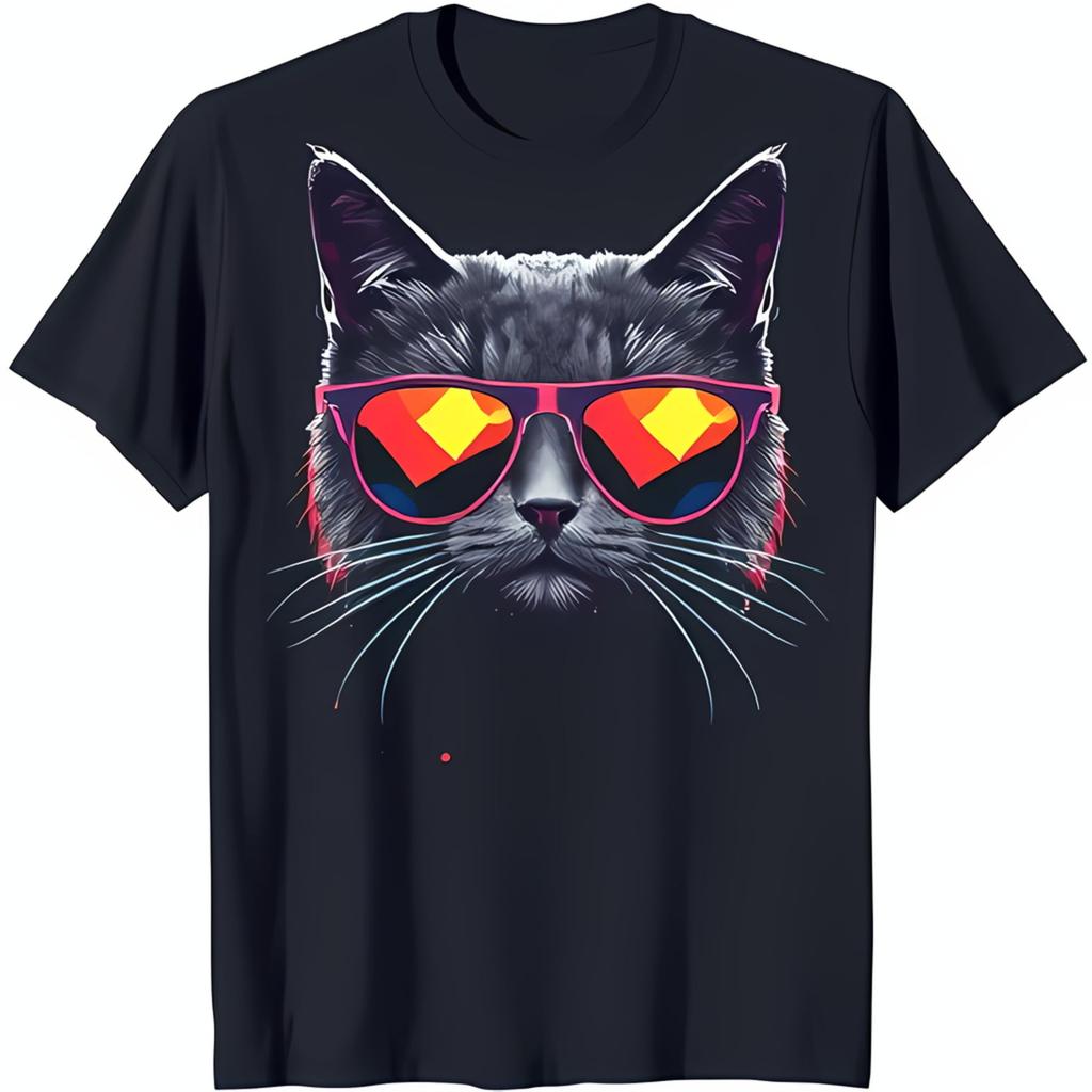 Cool Cat Graphic On Black Tshirt Stylish Feline Design With Sunglasses