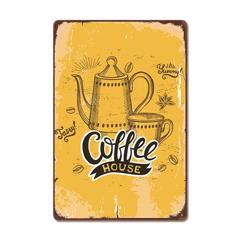 Vintage Fresh Coffee Plaque Metal Tin Sign Retro Drink Coffee Poster Wall Stickers for Cafe Shop Restaurant Home Room Decor