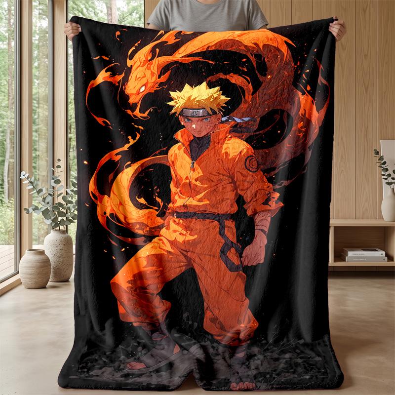 Naruto Uzumaki Printed Flannel Blanket Skin Friendly Warm Decorative Throw for Indoor Couch Bed Daily Use