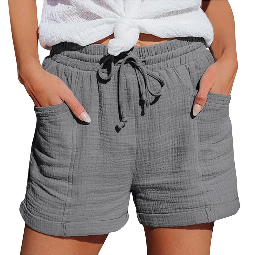Shorts décontractés et confortables pour femme style bohème avec cordon de serrage et poches arrière pour l'été