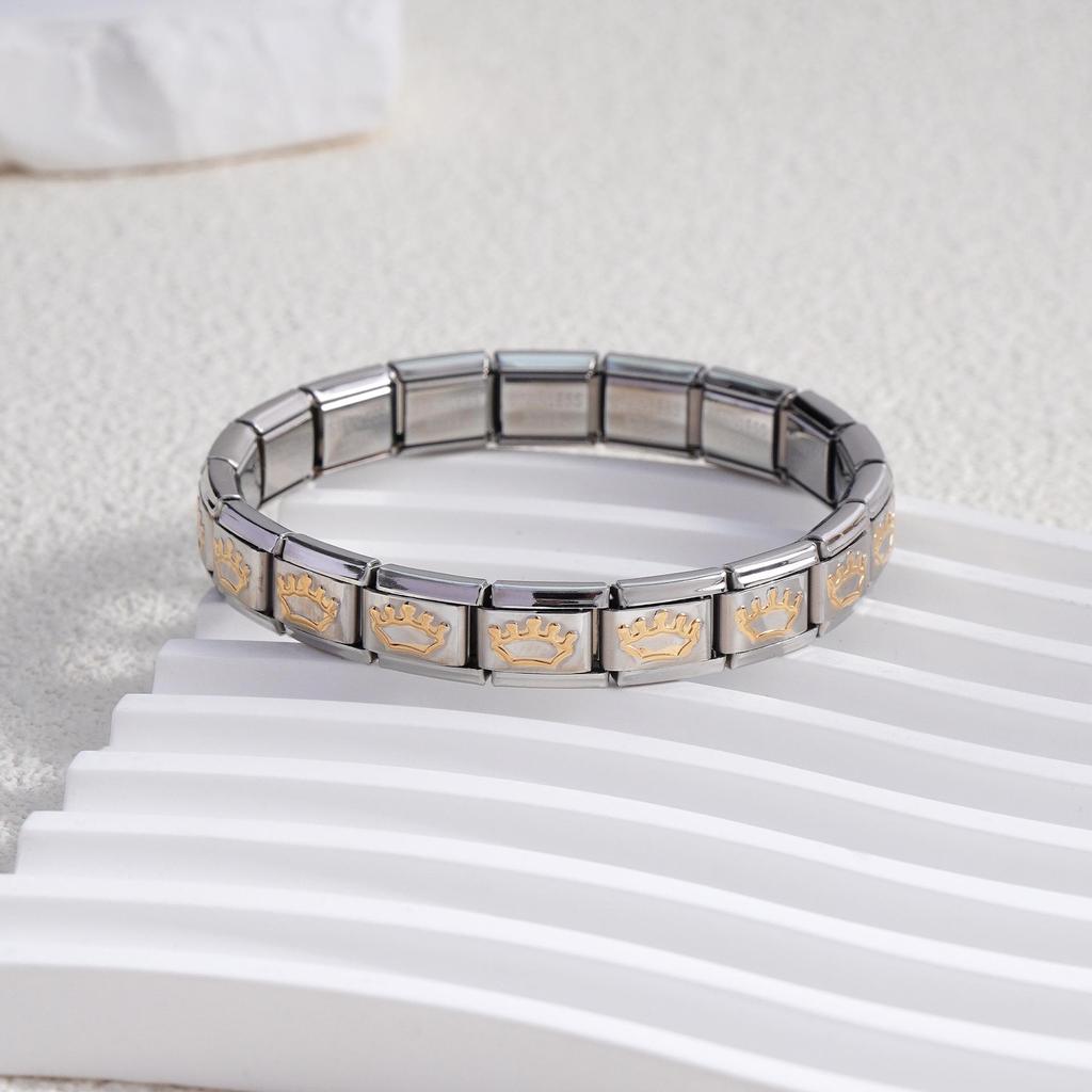 Italian Stainless Steel Love Heart & Star Modular Bracelet - Detachable Elastic Watch Band, European & American Fashion.