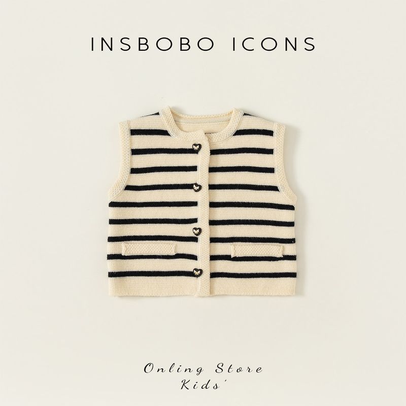 Insbobo Fashion Girls Autumn Knitting Cardigan Rice black strips 80 cm