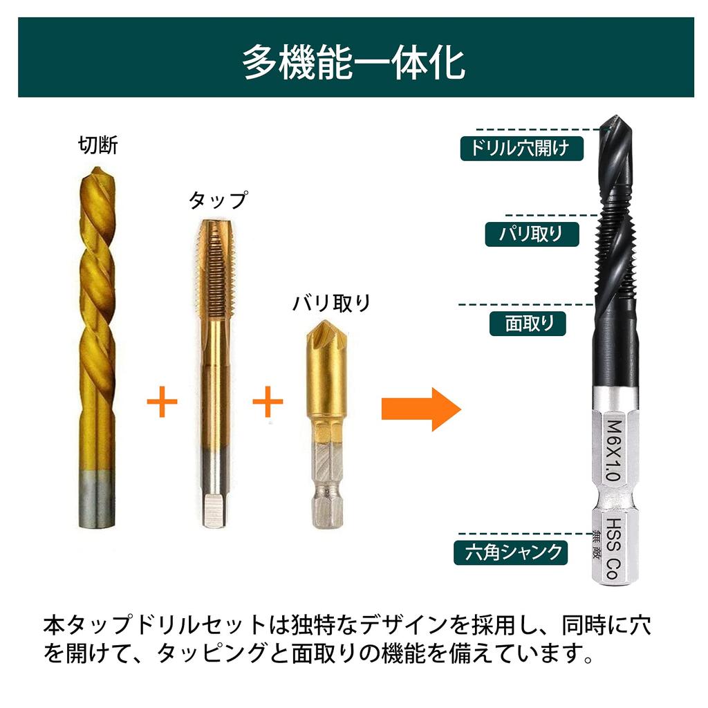 Invincible Tap Drill, 0.25 inch (6.35 mm) Hexagonal Shaft, Chamfering Tap, Threading, Drilling, HSS-Co