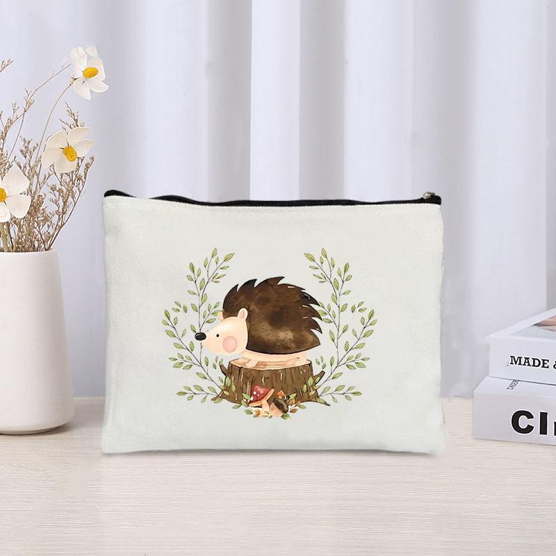 Kawaii Animals Makeup Bag Women Office Supplies Stationery Storage Travel Cosmetic Organizer Eco Canvas Toilet Bags for Ladies