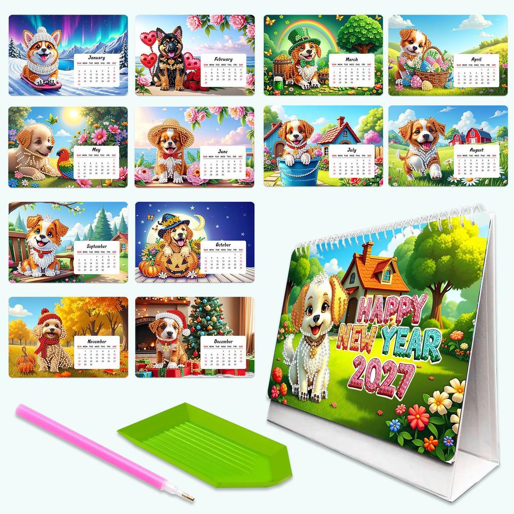 1117 DIY Diamond Painting Desk Calendar Kit 11 Month with Diamond Pen Tray Handmade Art Craft Decor Gift for DIY Art Enthusiasts
