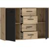 PILVI Sideboard - Contemporary Style - Melamine Particles - Oak and Black Decor - 2 Doors + 4 Drawers - L 122.6 X D 34.2 X H 81.7 Cm