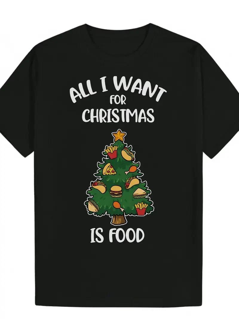 Men s Green Christmas Tree Print T-Shirt with Black Background & Green Holiday T XS