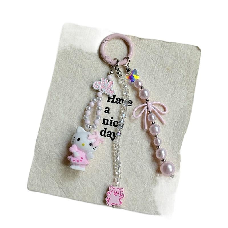 2025 The New Hot-selling Cute Cartoon Kt Cat Beaded Mobile Phone Pendant Fashion Pink Small and Exquisite Bag Pendant