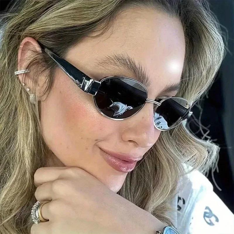 Trendige Ovale Sonnenbrille für Damen Luxusmarke Designer Metallrahmen Sonnenbrille Damen Klassisch Vintage Runde Gläser Unisex