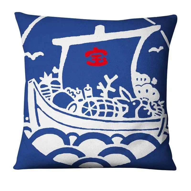

45x45cm Polyester Japanese Lucky Cat Printing Pillowcase Home Pillow Decoration Ukiyo-e Cushion 12x12Inch