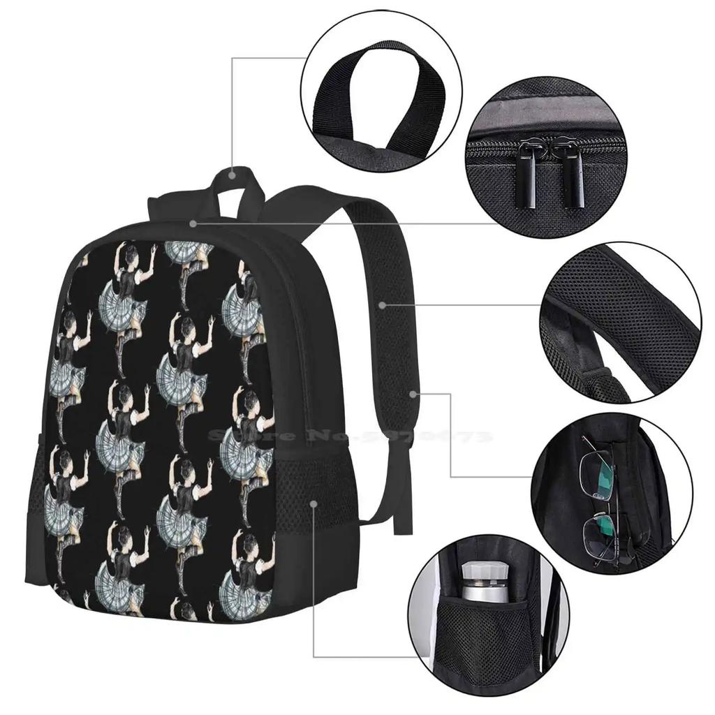 Highcut Highland Dancer Large Capacity School Backpack Laptop Bags Black And White Grey Scale Illustration