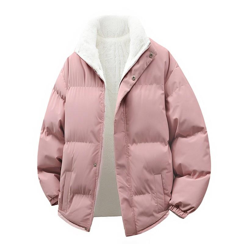 Unisex Winter Cotton Padded Jacket Warm Thick Fleece-Lined Stand Collar Casual Outerwear Teens Adults