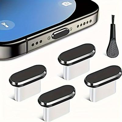 4pcs Phone Dust Plugs, Comes with Cleaning Brush - Metal Phone Charging Port Cover/Dust Plug,mobile Phone Decorations Suitable for Type-c Connectors