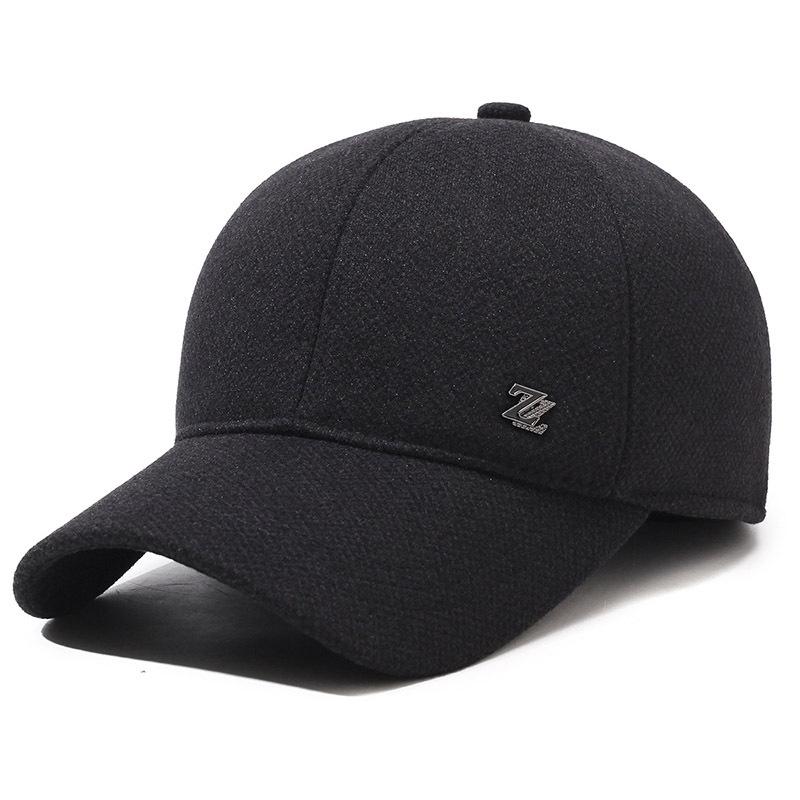 Hat Men'S Seasonal Wool Baseball Cap Versatile Middle-Aged And Elderly Fleece Warm Cap Dad'S Ear Protector Cap