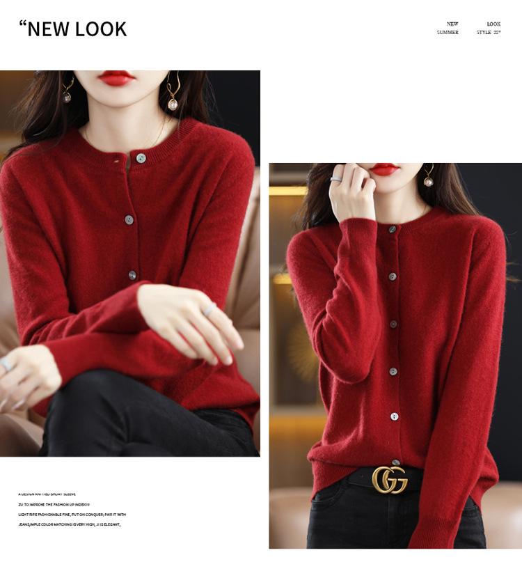 2024 Women's Solid Color Round Neck Knitted Cardigan - Long Sleeve Early Spring Sweater