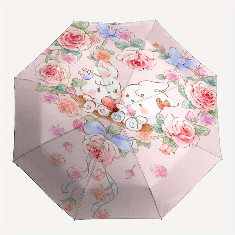 1pc Love Flowers & Bunnies Fully Automatic Folding Portable Umbrella, 8 Iron Frames, Three-Fold Design, Suitable for All Seasons, Suitable f