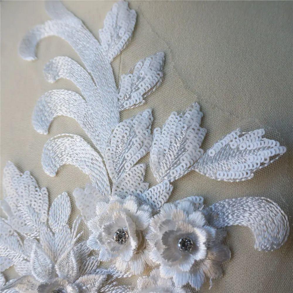 Appliques 3D Flowers Embroidery Sew Patch Rhinestone DIY Embroidered Appliques Wedding Gown Appliques