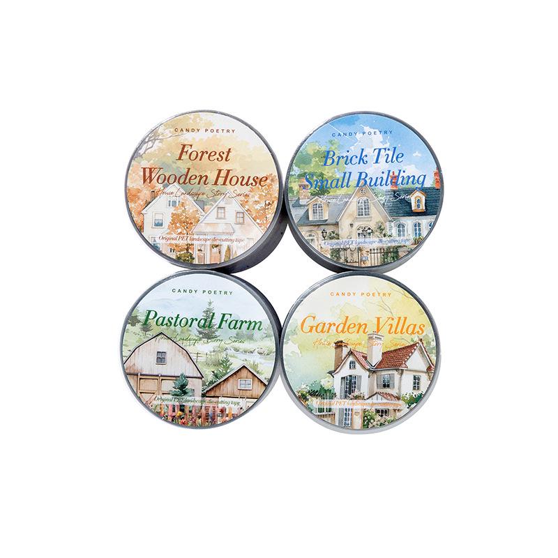House Scenery Story Series PET Tape: 4 Styles of Decorative DIY Journal Stickers