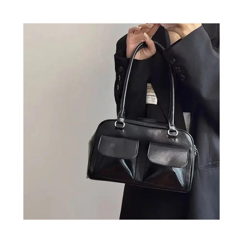 (Black, 28x16x10cm) Vintage Women Business Shoulder Bags Simple Ladies Commute Tote Bag Pu Leather Female Underarm Large Handbags Purse